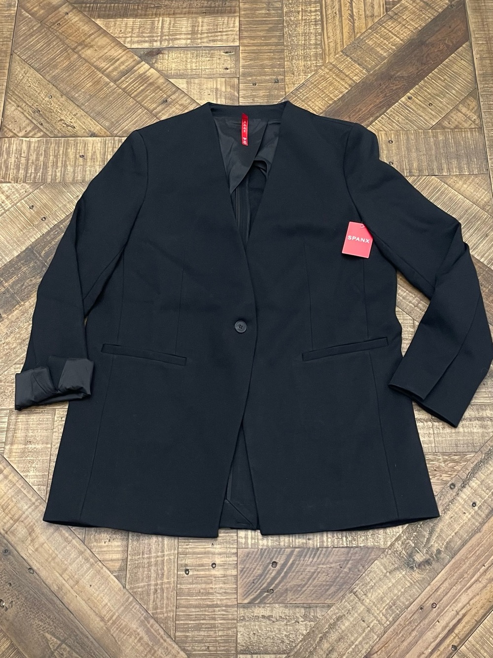 the Spanx Perfect Collarless Blazer in Classic Black. - Picture 8 of 10